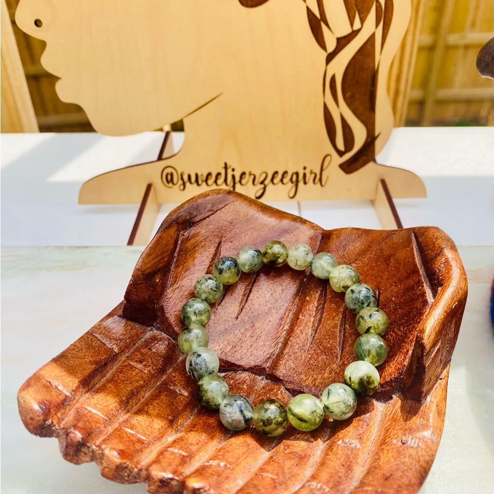 Natural Green Prehnite Healer Stone 10mm Round Bead Stretch Bracelet